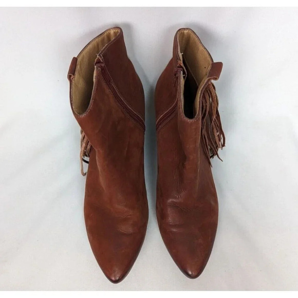 Matisse 9 M Shields Brick Brown Leather Fringe Booties Boot Boho Western Hippie - Picture 4 of 16